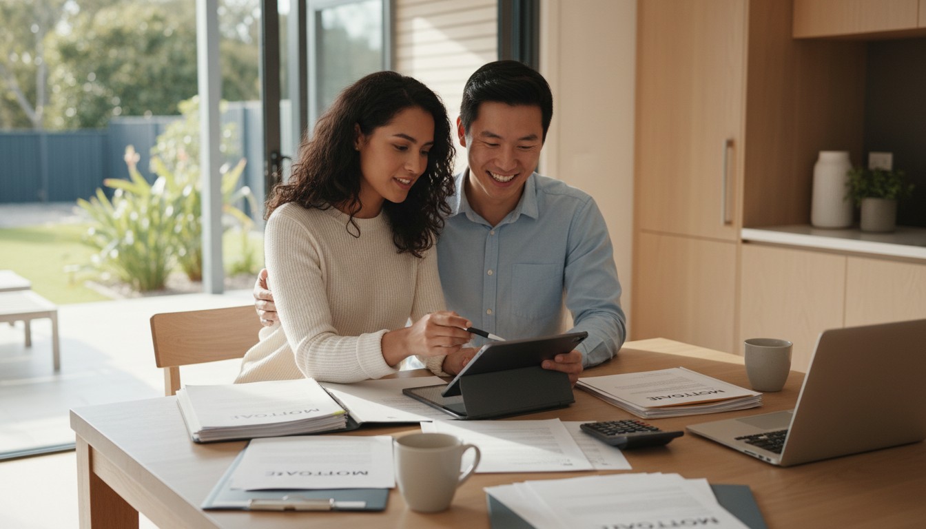 Young couple reviewing home loan options for Blacktown property purchase