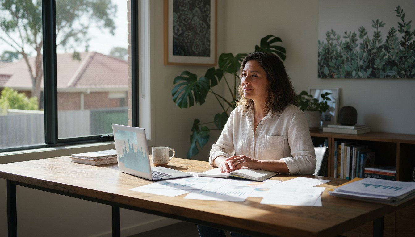 Australian homeowner reviewing investment and home loan documents for debt recycling strategy