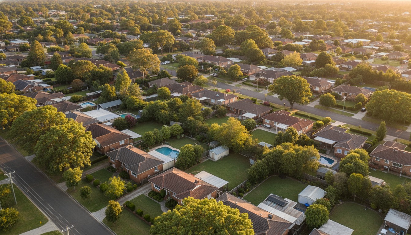 Greystanes residential suburb aerial view showing typical Western Sydney homes and tree-lined streets