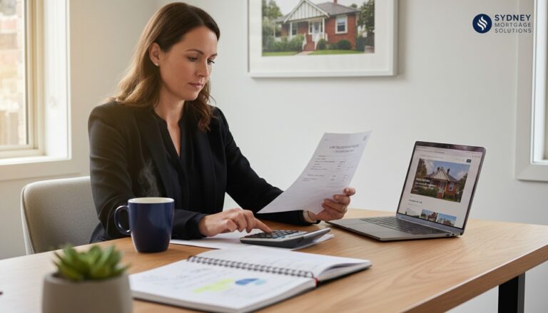 NSW land tax 2026 assessment notice review with calculator and property documents on a home office desk