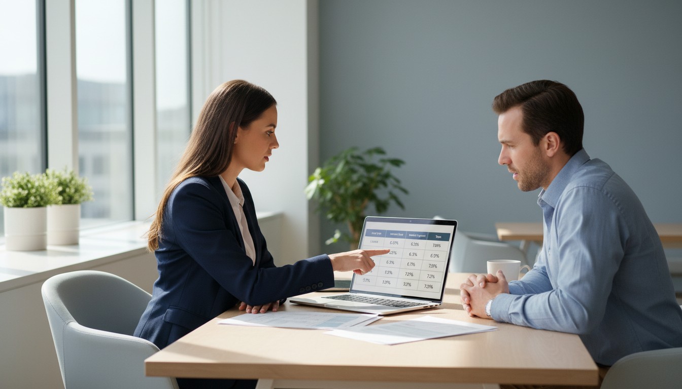 Mortgage broker in Parramatta showing a client home loan comparison options on a laptop