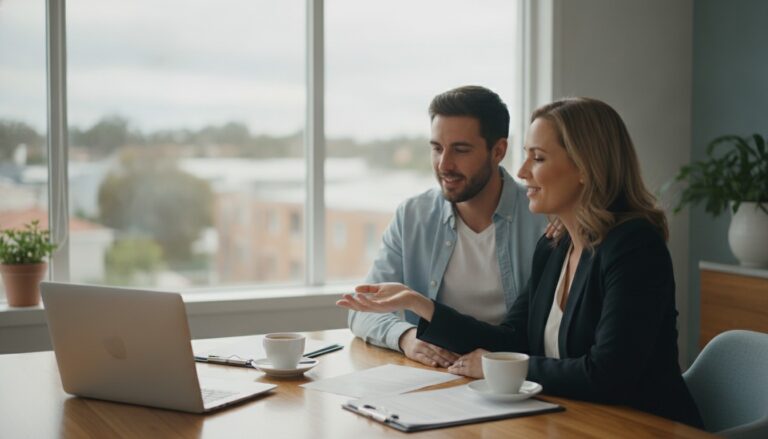 Mortgage broker talking a client through a home loan application